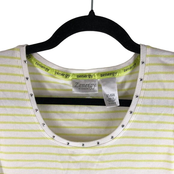Chicos Zenergy Womens Striped Stud Accent Tank Top White Yellow XL/16 (Chicos 3) - Picture 2 of 4